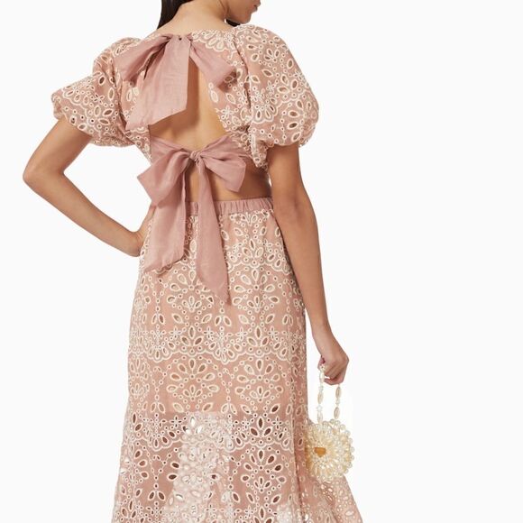 NWT $330 ELLIATT Melancholy Eyelet Maxi Dress in Pink Blush Size XS